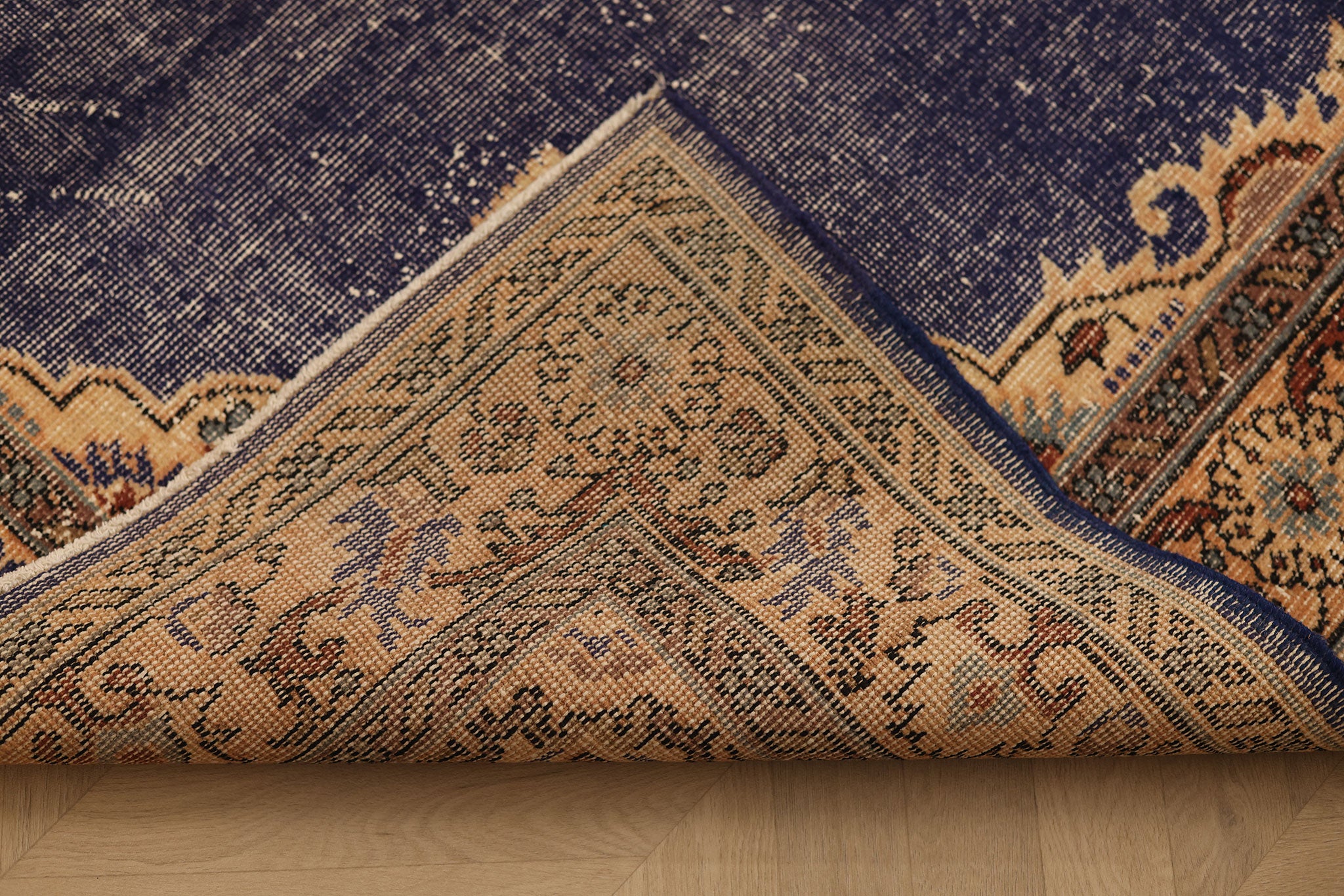 Vintage Isparta Turkish Area Rug 5x8 ft — Blue & Orange Floral