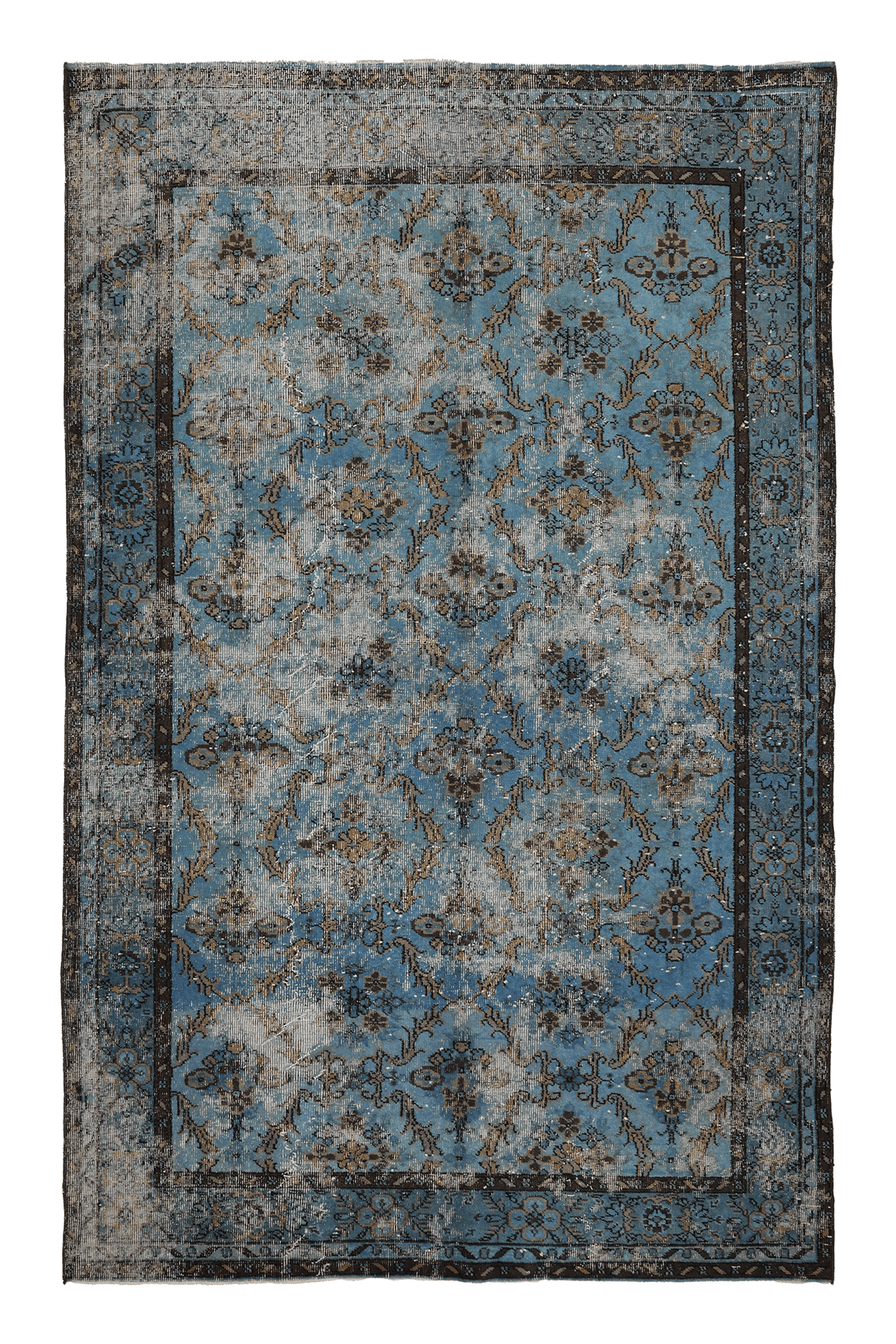 Vintage Isparta Turkish Area Rug 5x9 ft — Blue & Gray Distressed