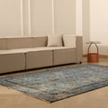 Vintage Isparta Turkish Area Rug 5x9 ft — Blue & Gray Distressed