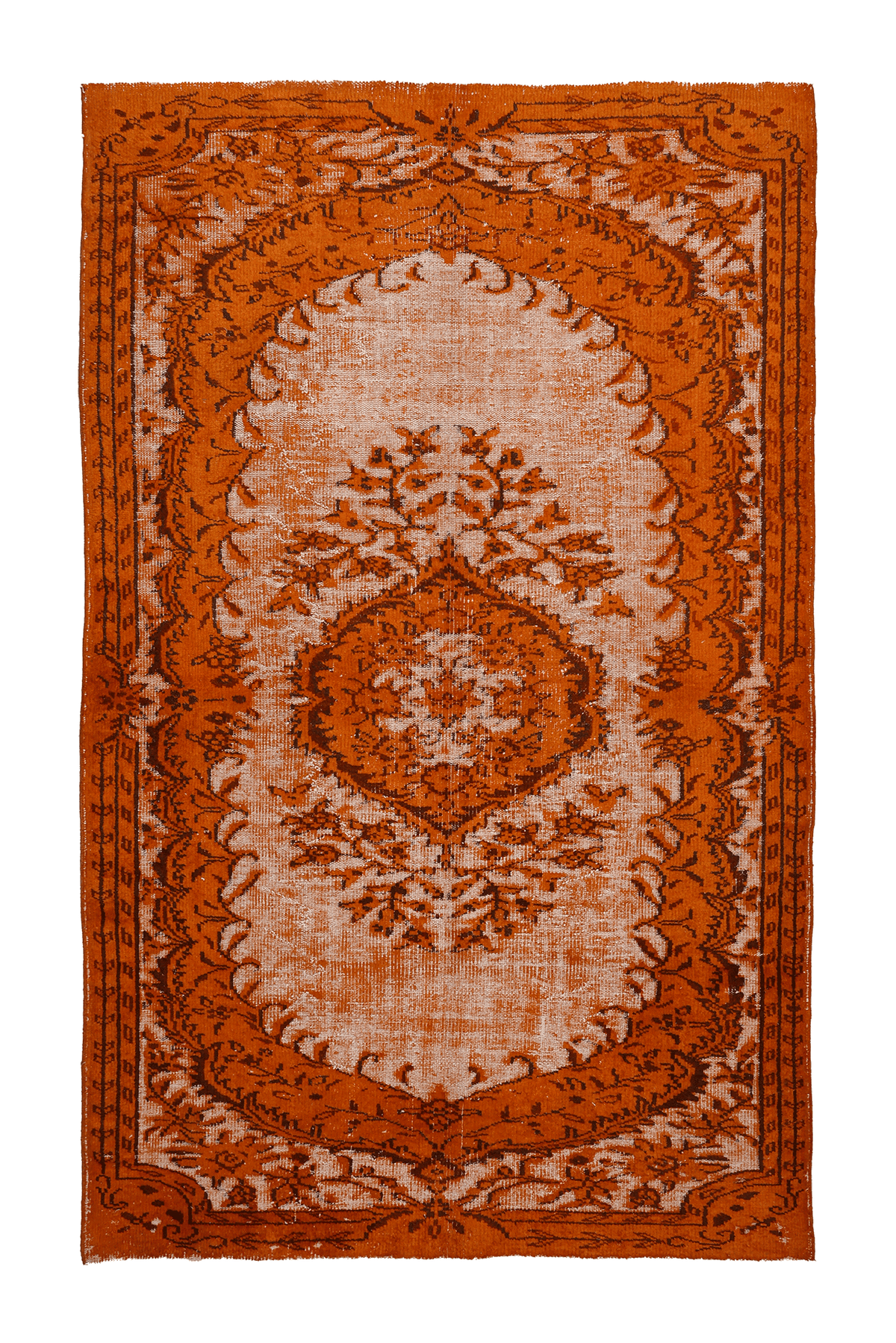 Vintage Manisa Turkish Area Rug 5x9 ft — Orange & Beige Distressed