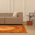 Vintage Manisa Turkish Area Rug 5x9 ft — Orange & Beige Distressed