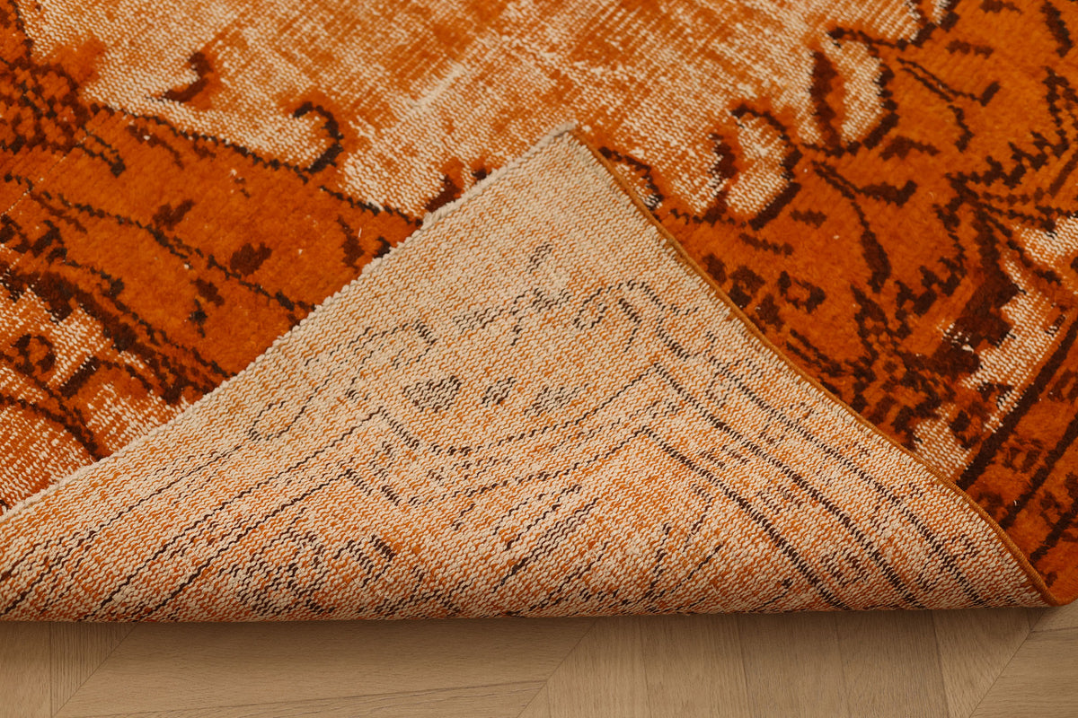 Vintage Manisa Turkish Area Rug 5x9 ft — Orange & Beige Distressed