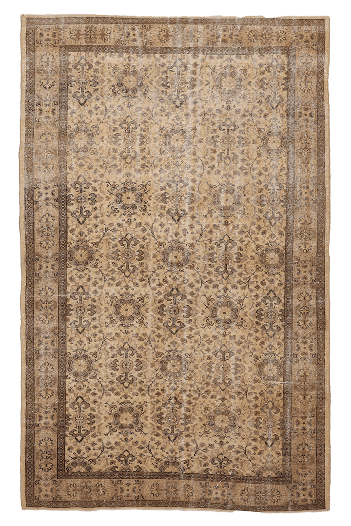 Vintage Isparta Turkish Area Rug 6x9 ft — Beige & Brown Floral (No. 39918)