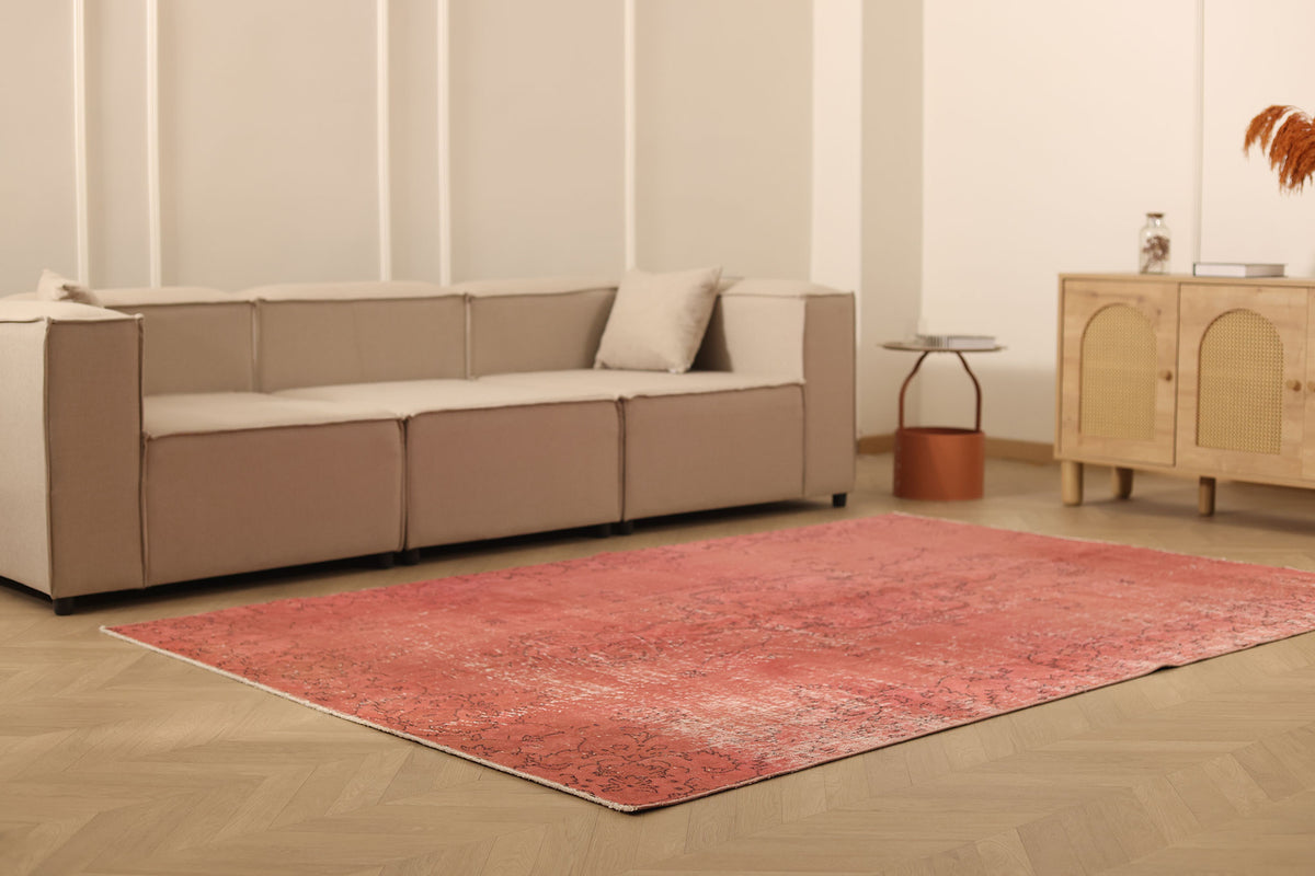 Vintage Isparta Turkish Area Rug 6x8 ft — Red Overdyed