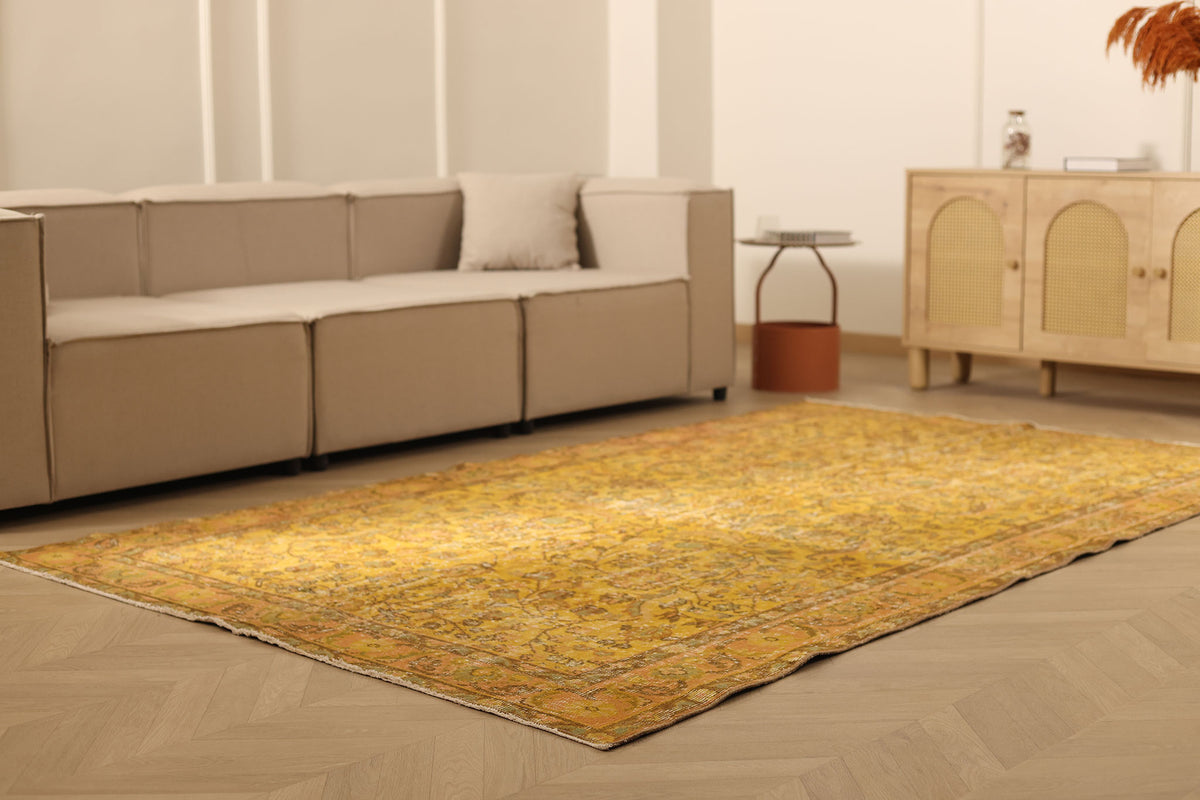 Vintage Isparta Turkish Area Rug 5x9 ft — Orange & Brown Floral (No. 39922)
