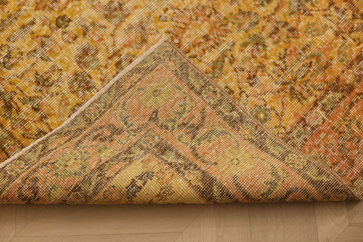 Vintage Isparta Turkish Area Rug 5x9 ft — Orange & Brown Floral (No. 39922)