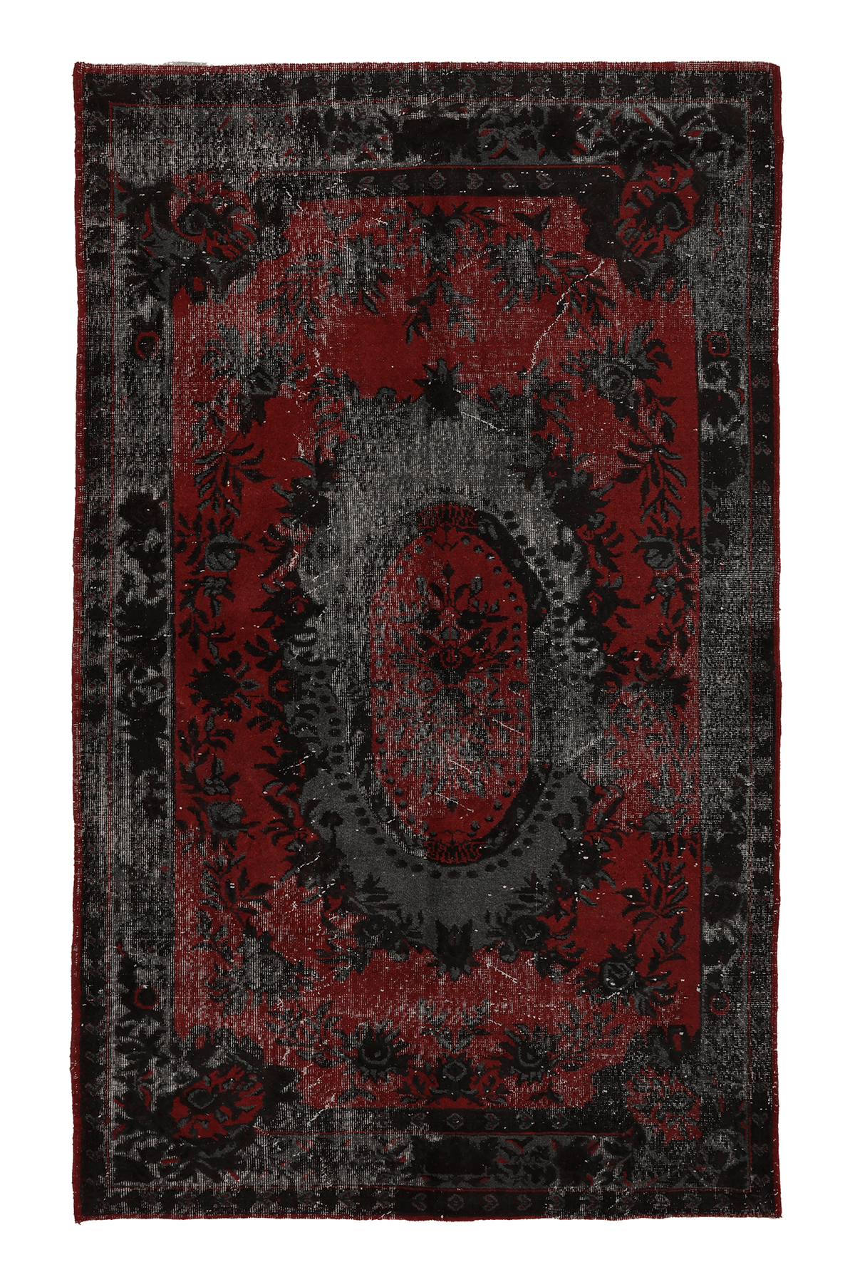 Vintage Isparta Turkish Area Rug 5x9 ft — Red & Gray Floral (No. 39923)