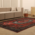 Vintage Isparta Turkish Area Rug 5x9 ft — Red & Gray Floral (No. 39923)