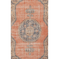 Vintage Isparta Turkish Area Rug 4x10 ft — Orange & Blue Floral