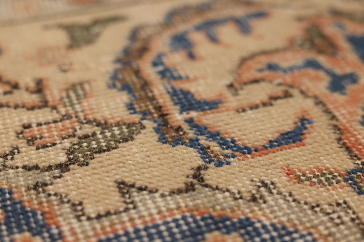 Vintage Isparta Turkish Area Rug 4x10 ft — Orange & Blue Floral