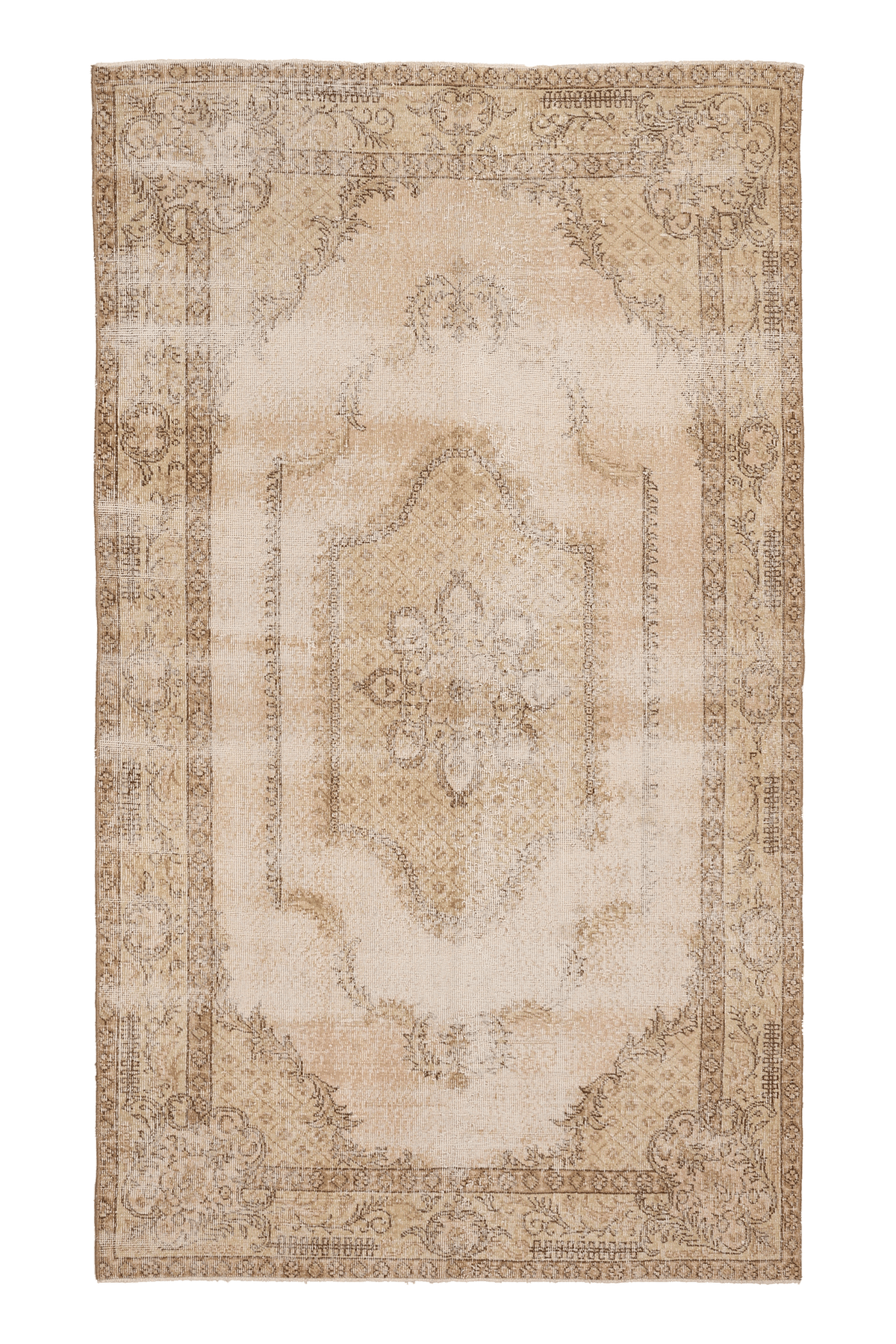 Vintage Isparta Turkish Area Rug 4x8 ft — Beige & Brown Floral (No. 39925)