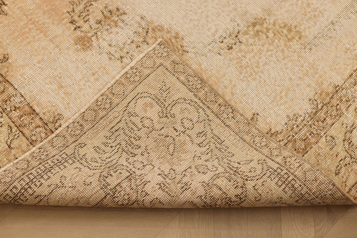 Vintage Isparta Turkish Area Rug 4x8 ft — Beige & Brown Floral (No. 39925)