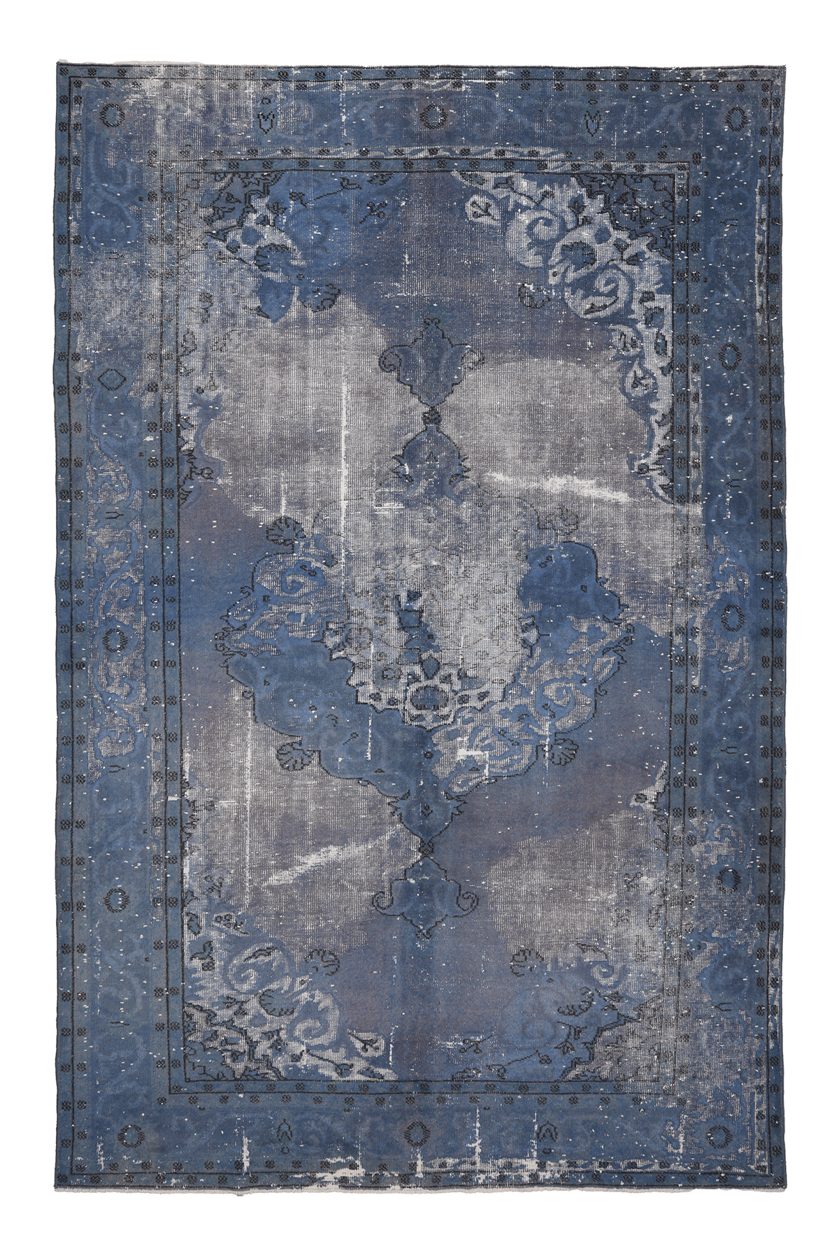 Vintage Isparta Turkish Area Rug 6x10 ft — Blue & Gray Overdyed (No. 39930)