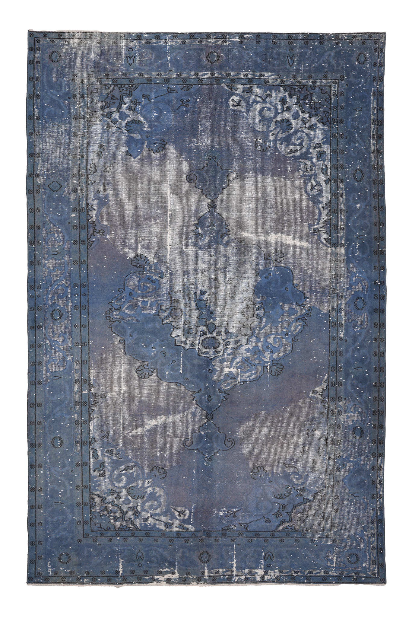 Vintage Isparta Turkish Area Rug 6x10 ft — Blue & Gray Overdyed (No. 39930)