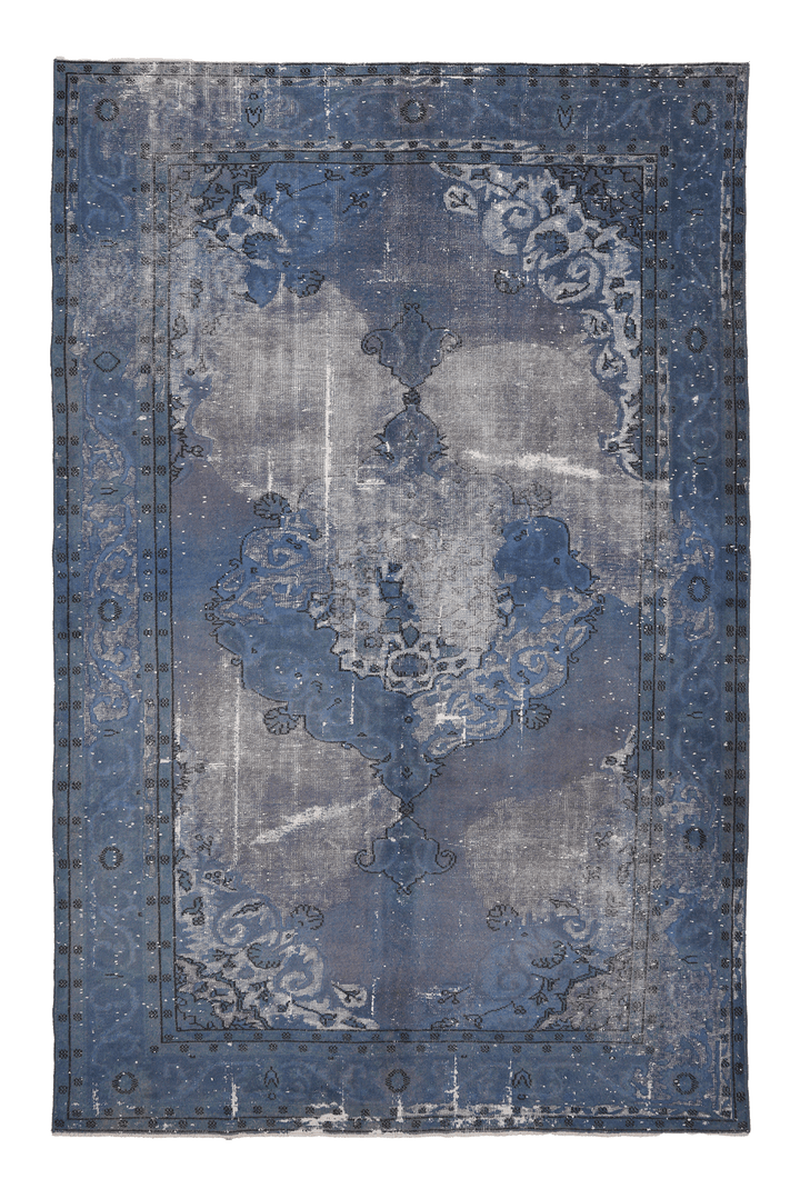 Vintage Isparta Turkish Area Rug 6x10 ft — Blue & Gray Overdyed (No. 39930)