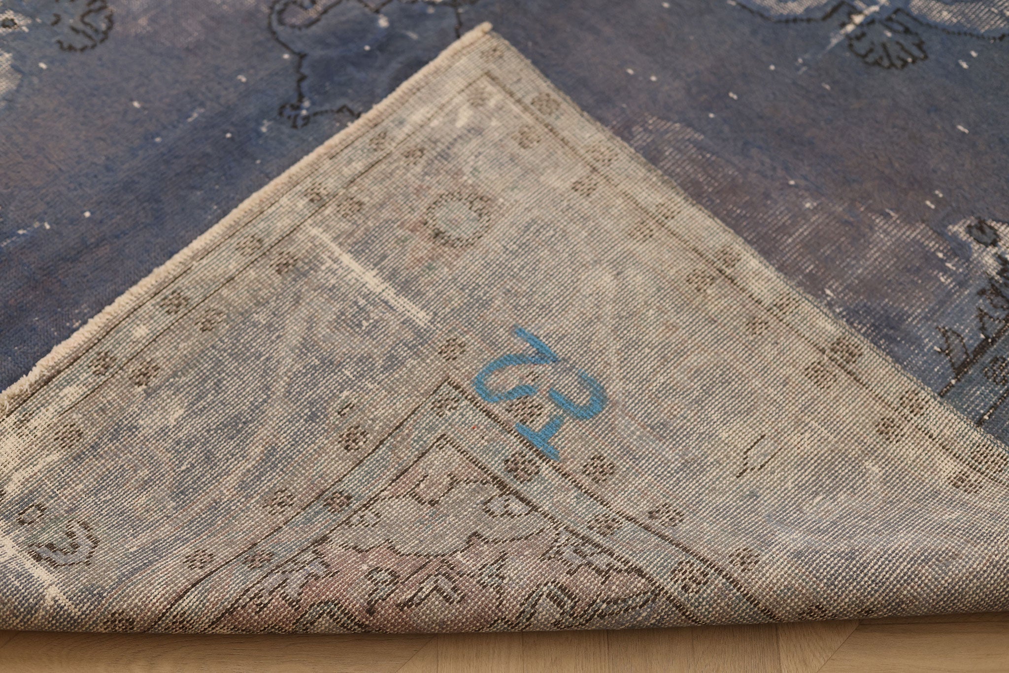 Vintage Isparta Turkish Area Rug 6x10 ft — Blue & Gray Overdyed (No. 39930)