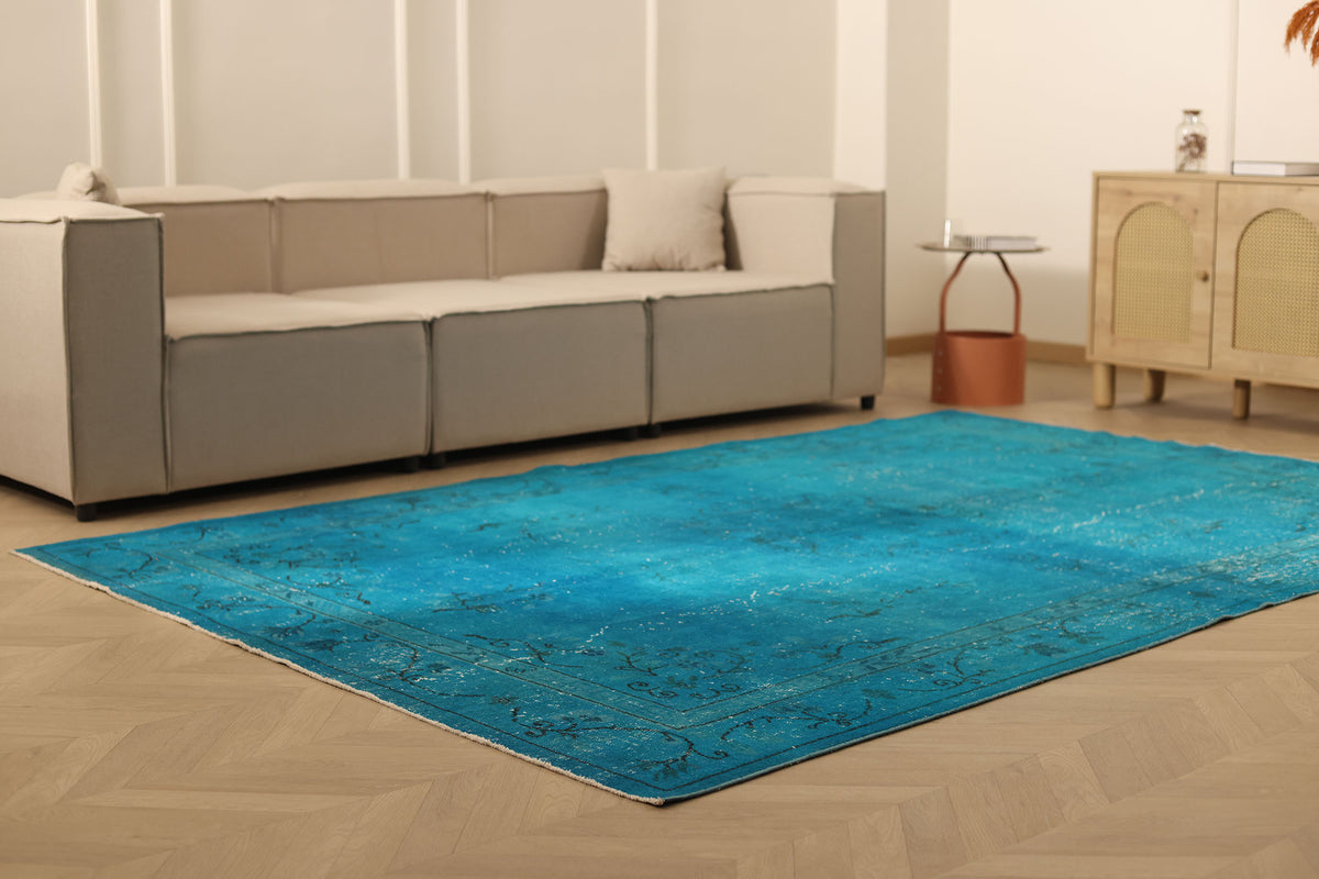 Vintage Isparta Turkish Area Rug 6x10 ft — Blue Overdyed