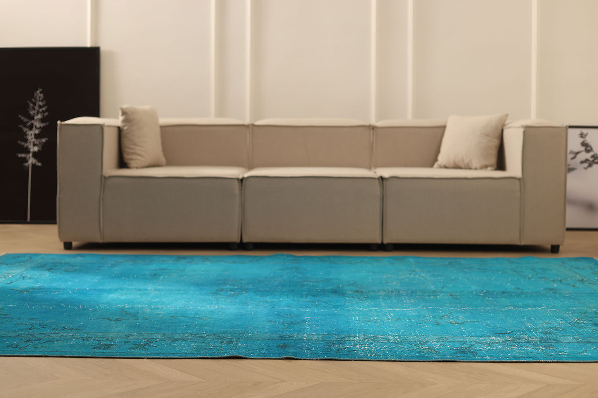 Vintage Isparta Turkish Area Rug 6x10 ft — Blue Overdyed