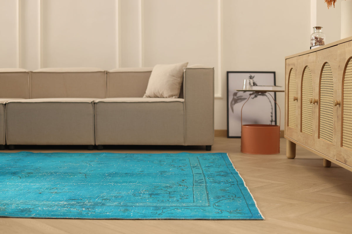 Vintage Isparta Turkish Area Rug 6x10 ft — Blue Overdyed