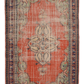 Vintage Manisa Turkish Area Rug 7x10 ft — Red & Green Distressed