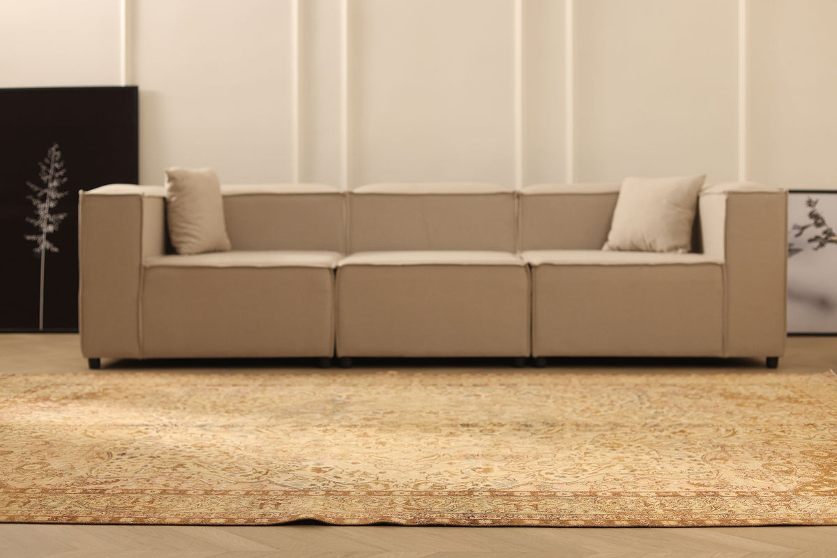 Vintage Isparta Turkish Area Rug 7x10 ft — Beige & Brown Floral (No. 39935)
