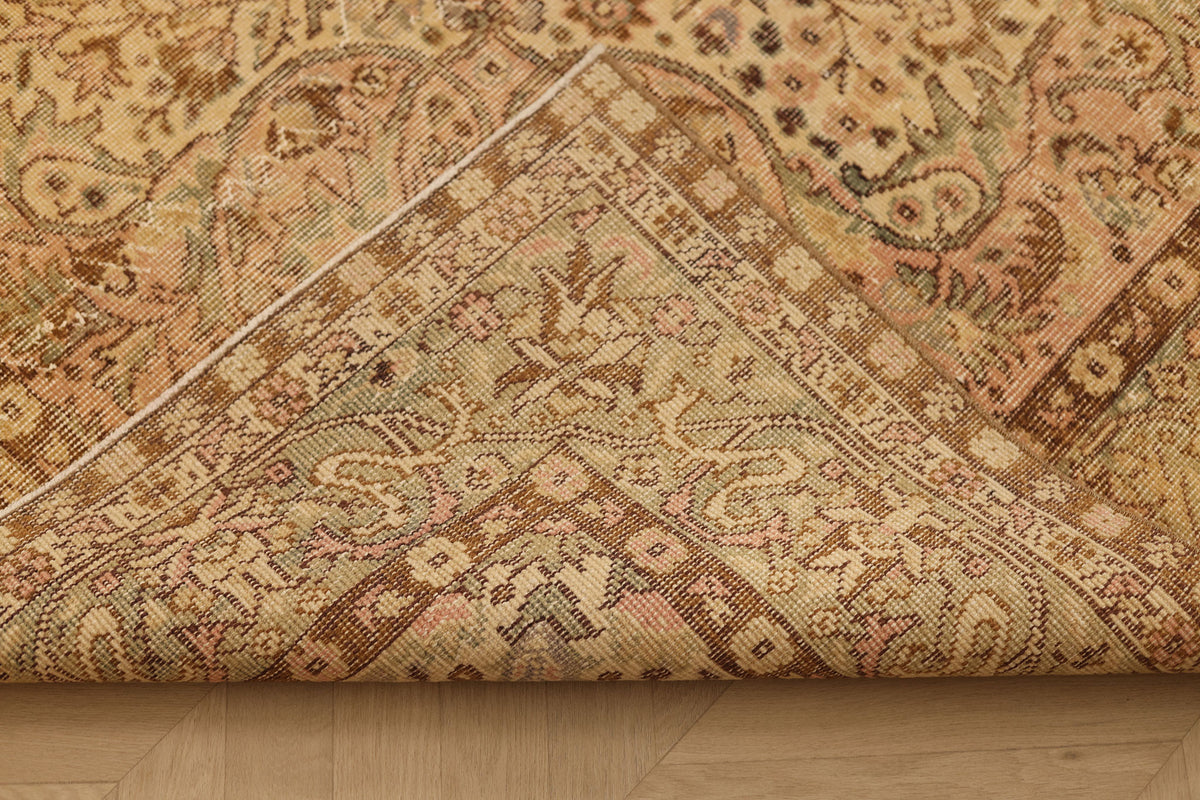 Vintage Isparta Turkish Area Rug 7x10 ft — Beige & Brown Floral (No. 39935)