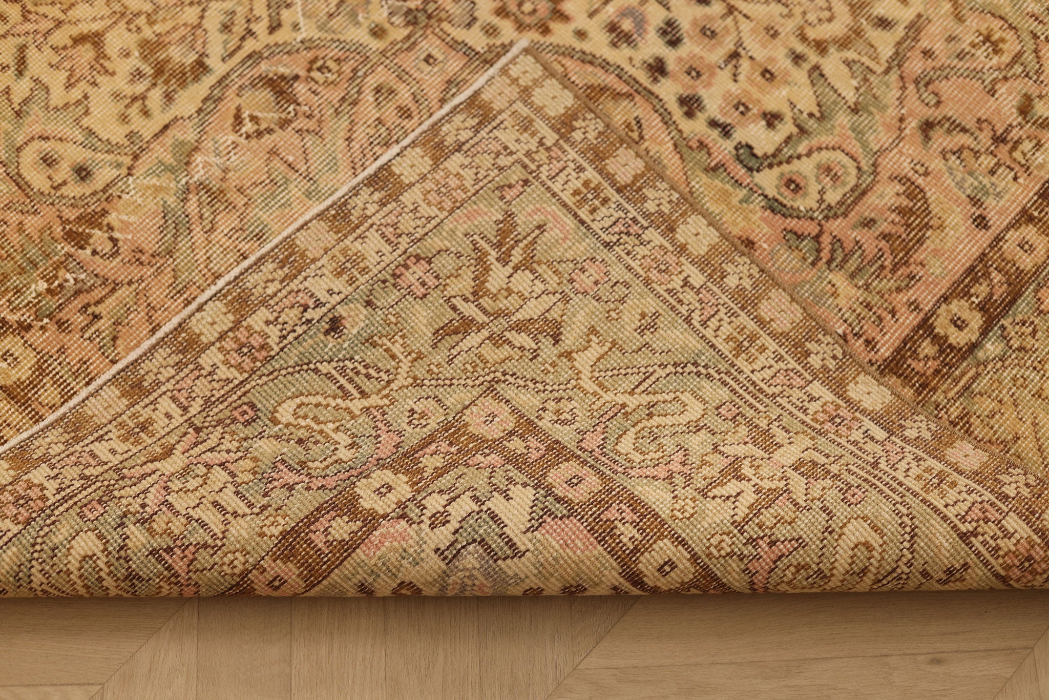 Vintage Isparta Turkish Area Rug 7x10 ft — Beige & Brown Floral (No. 39935)