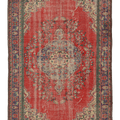 Vintage Manisa Turkish Area Rug 6x10 ft — Red & Beige Floral