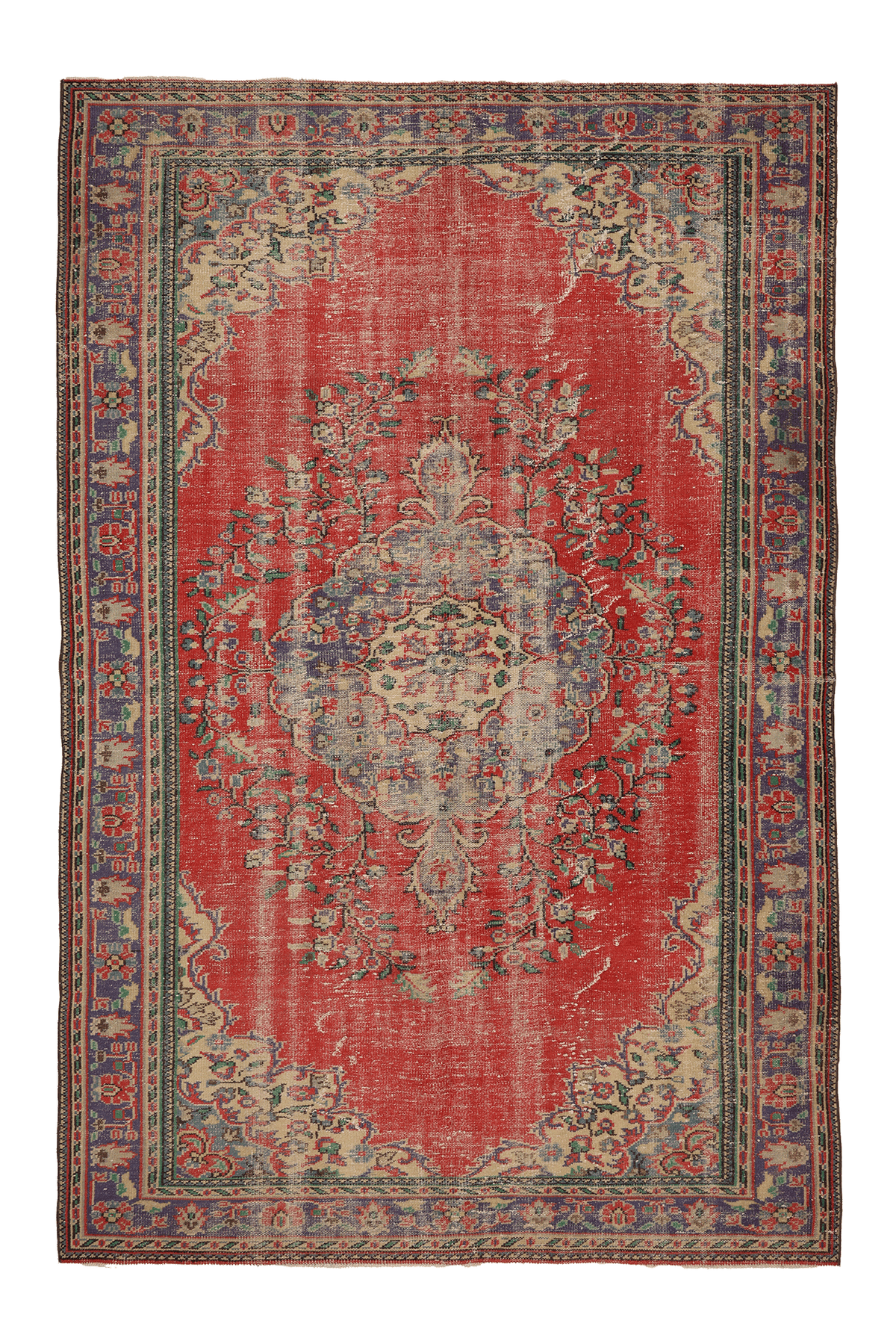 Vintage Manisa Turkish Area Rug 6x10 ft — Red & Beige Floral