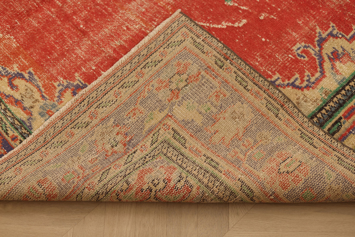 Vintage Manisa Turkish Area Rug 6x10 ft — Red & Beige Floral
