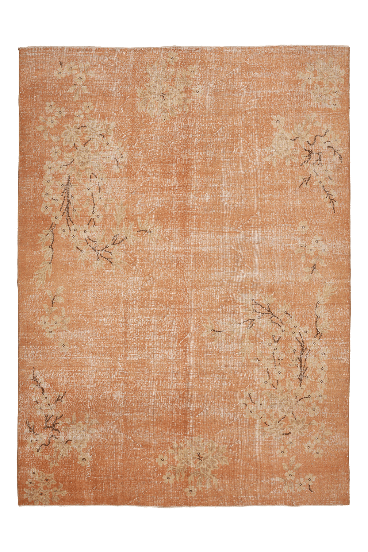 Vintage Isparta Turkish Area Rug 7x9 ft — Orange & Beige Floral