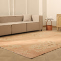 Vintage Isparta Turkish Area Rug 7x9 ft — Orange & Beige Floral