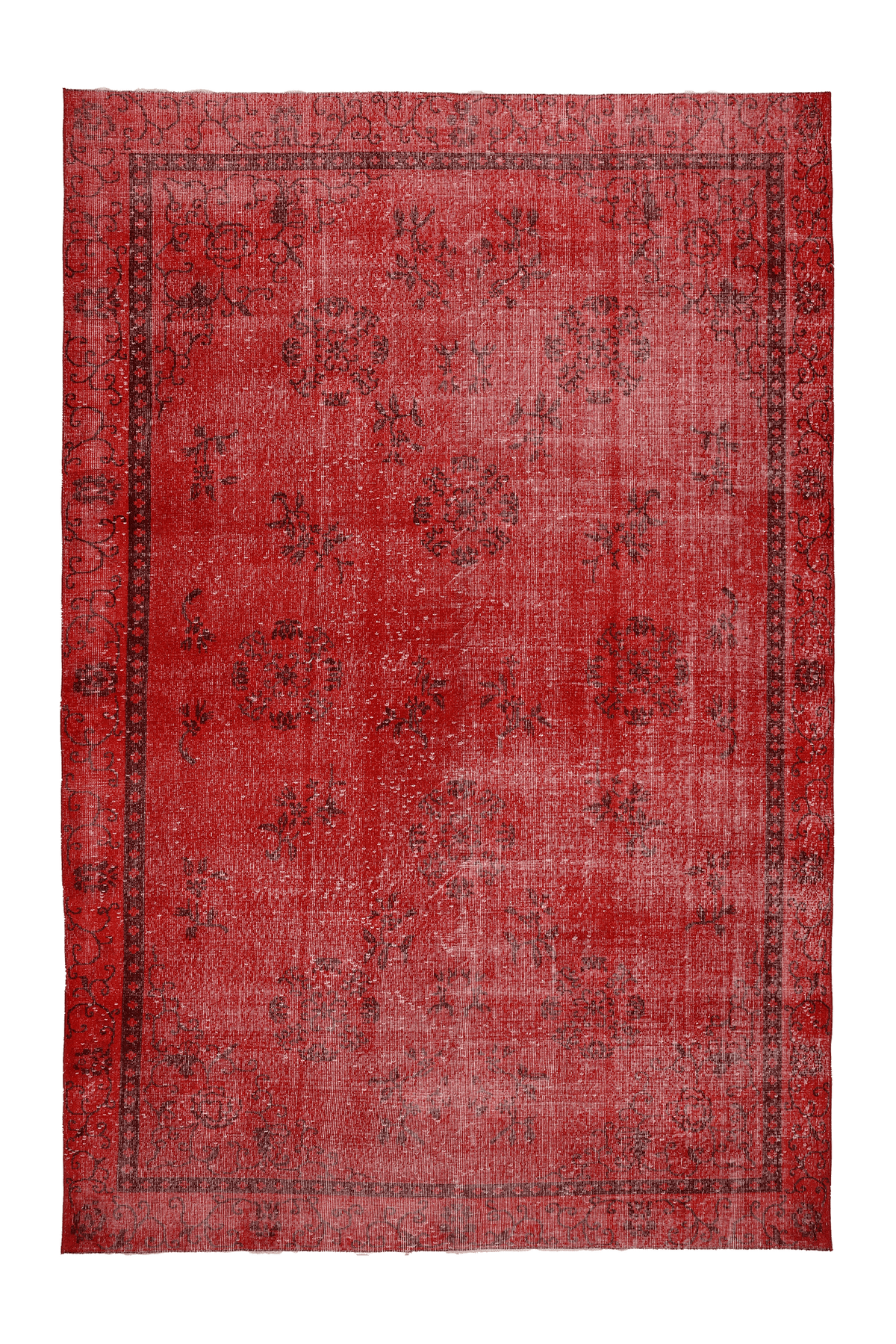 Vintage Isparta Turkish Area Rug 7x10 ft — Red Overdyed