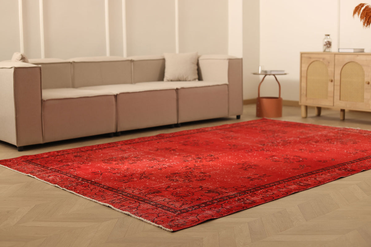 Vintage Isparta Turkish Area Rug 7x10 ft — Red Overdyed