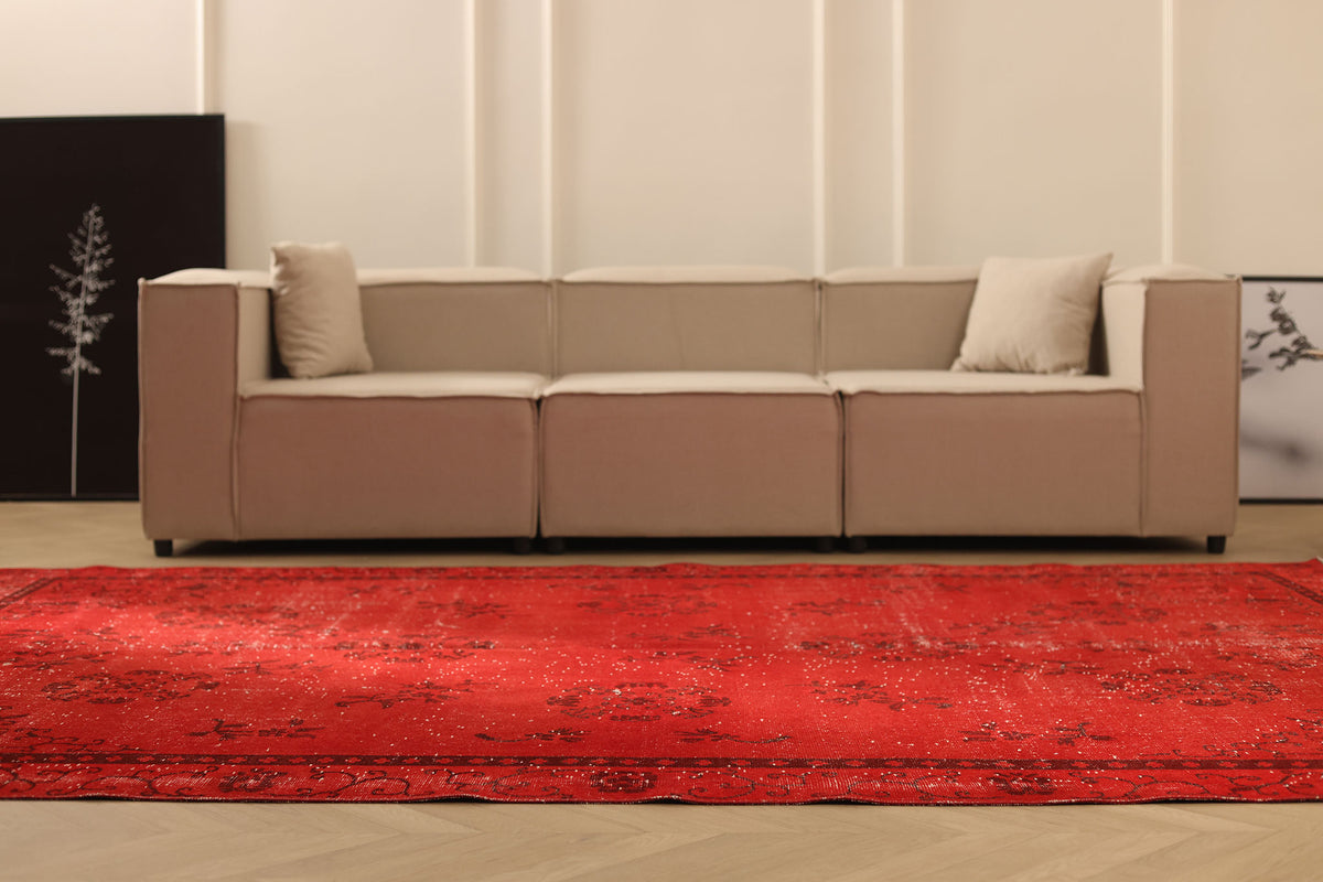 Vintage Isparta Turkish Area Rug 7x10 ft — Red Overdyed
