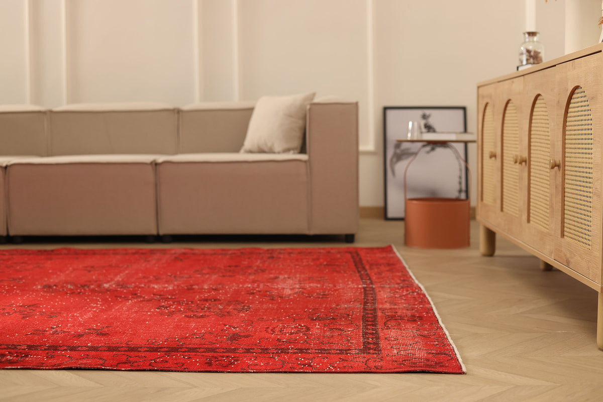 Vintage Isparta Turkish Area Rug 7x10 ft — Red Overdyed