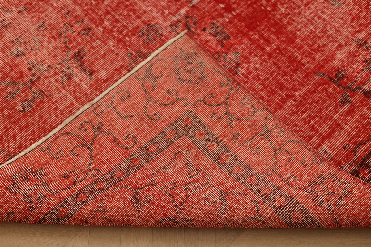 Vintage Isparta Turkish Area Rug 7x10 ft — Red Overdyed