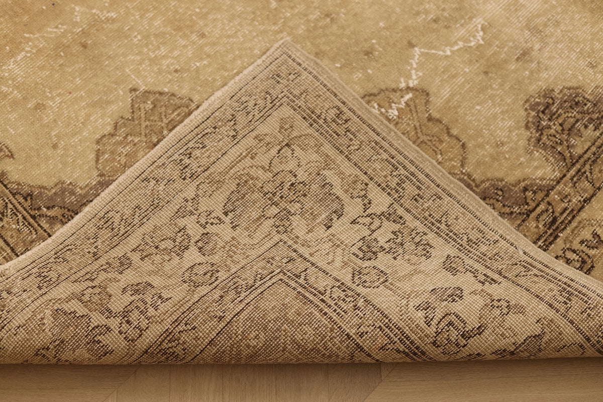 Vintage Isparta Turkish Area Rug 7x10 ft — Beige & Brown Floral (No. 39944)