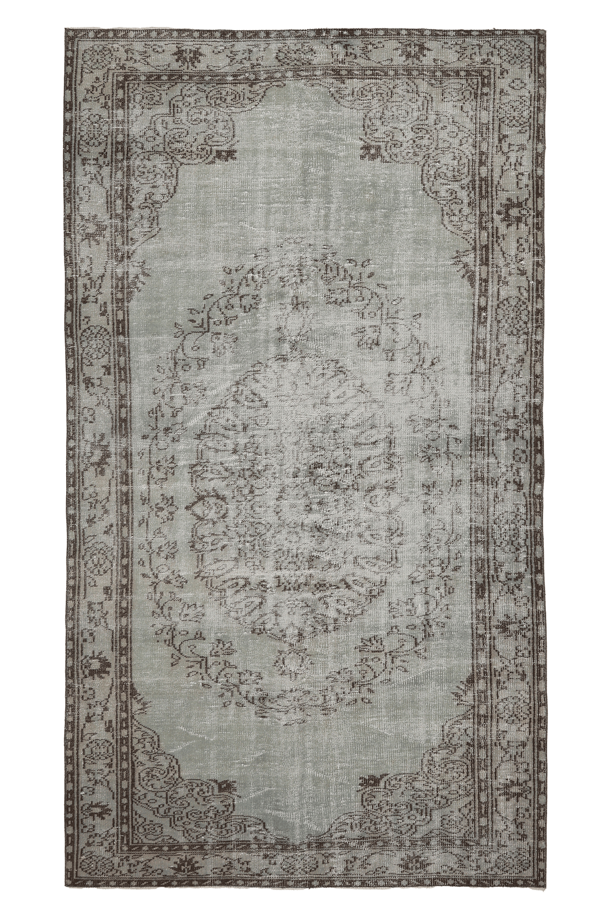 Vintage Manisa Turkish Area Rug 5x10 ft — Gray & Brown Floral