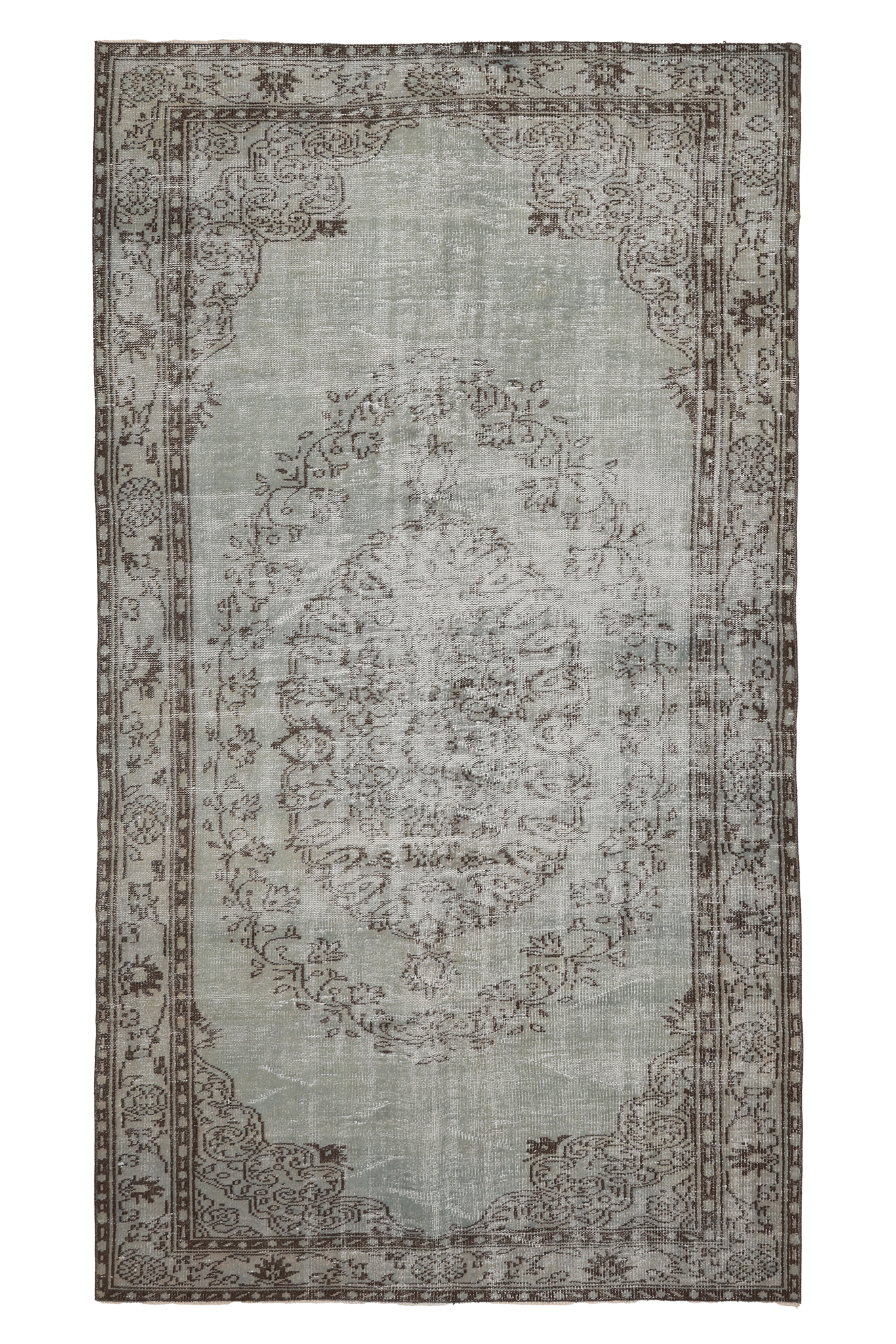 Vintage Manisa Turkish Area Rug 5x10 ft — Gray & Brown Floral