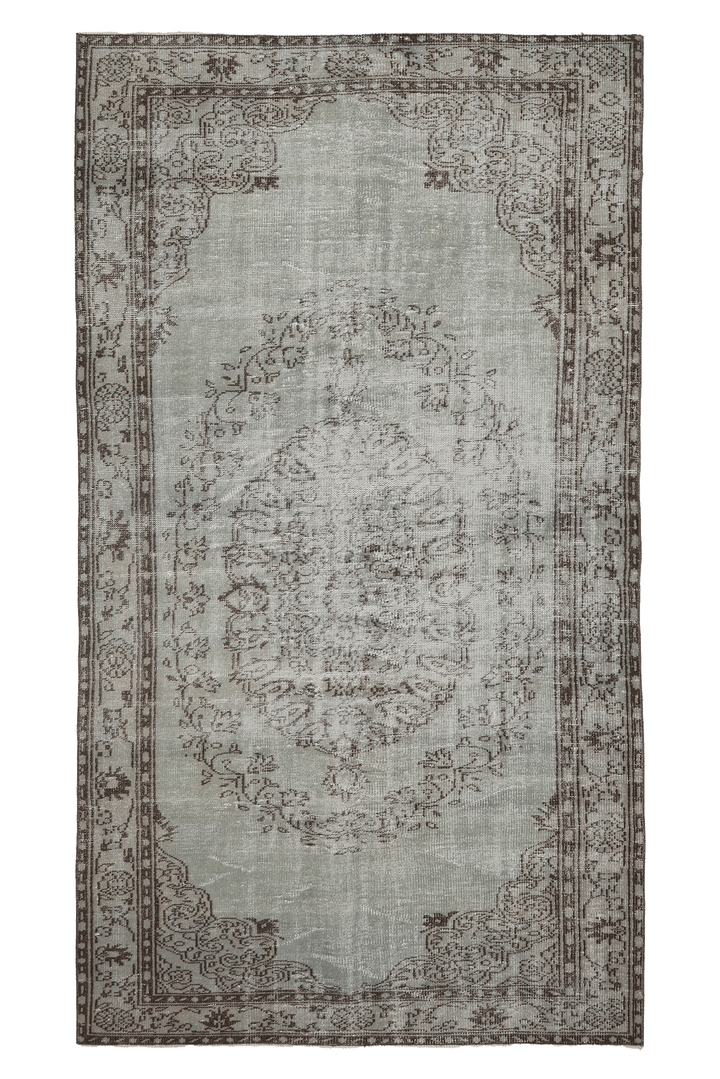 Vintage Manisa Turkish Area Rug 5x10 ft — Gray & Brown Floral