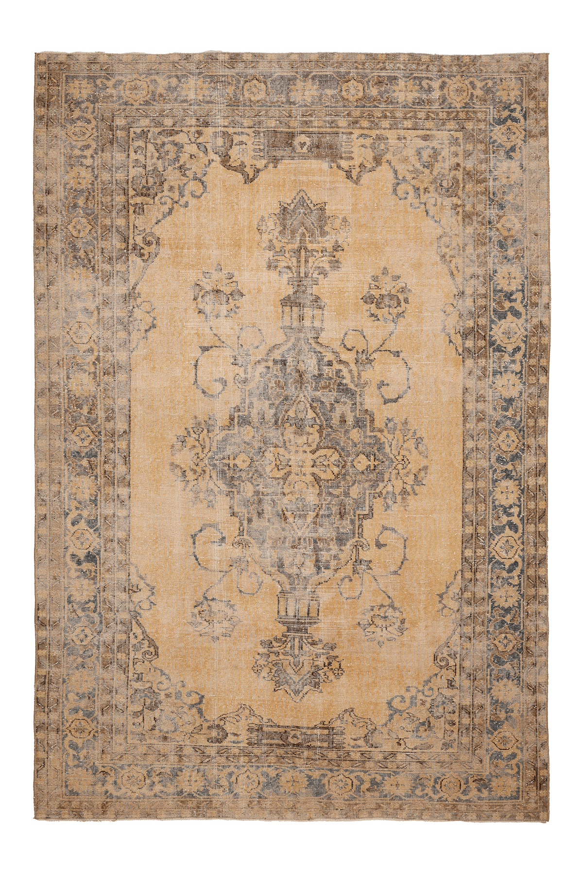 Vintage Isparta Turkish Area Rug 6x10 ft — Beige & Blue Floral (No. 39946)