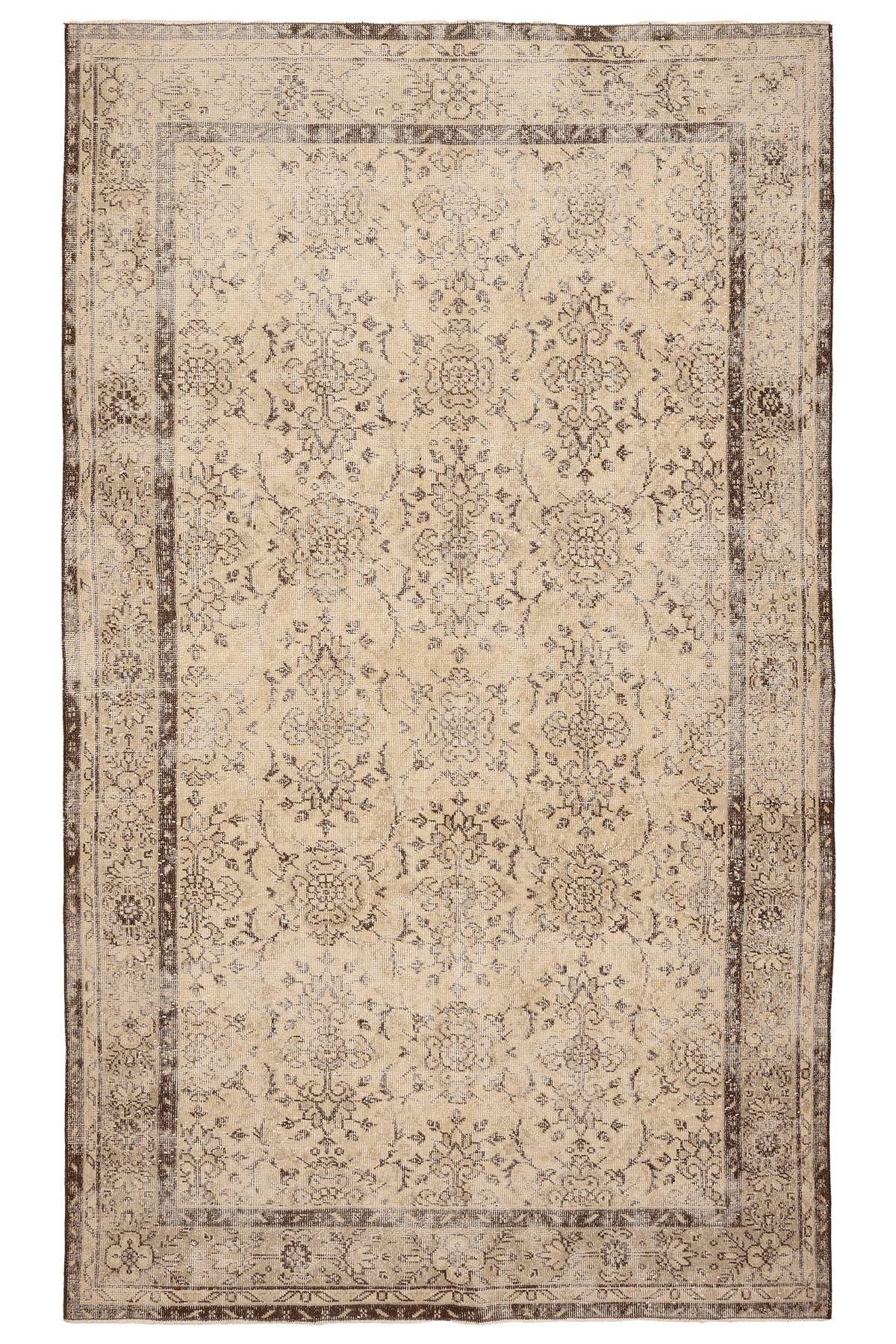 Vintage Isparta Turkish Area Rug 5x10 ft — Beige & Brown Floral (No. 39950)