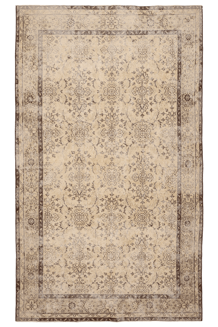 Vintage Isparta Turkish Area Rug 5x10 ft — Beige & Brown Floral (No. 39950)