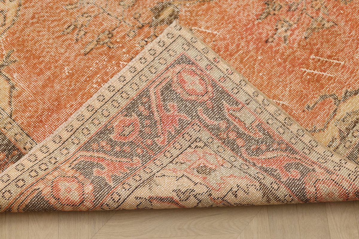 Vintage Isparta Turkish Area Rug 5x10 ft — Orange & Red Floral