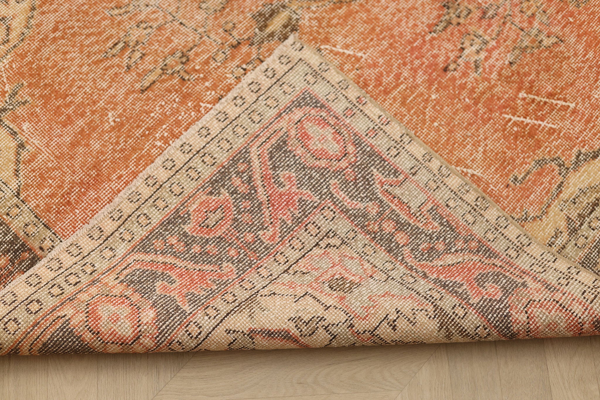 Vintage Isparta Turkish Area Rug 5x10 ft — Orange & Red Floral
