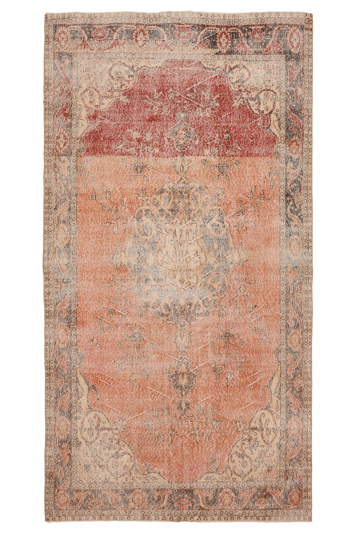 Vintage Isparta Turkish Area Rug 5x10 ft — Orange & Red Floral