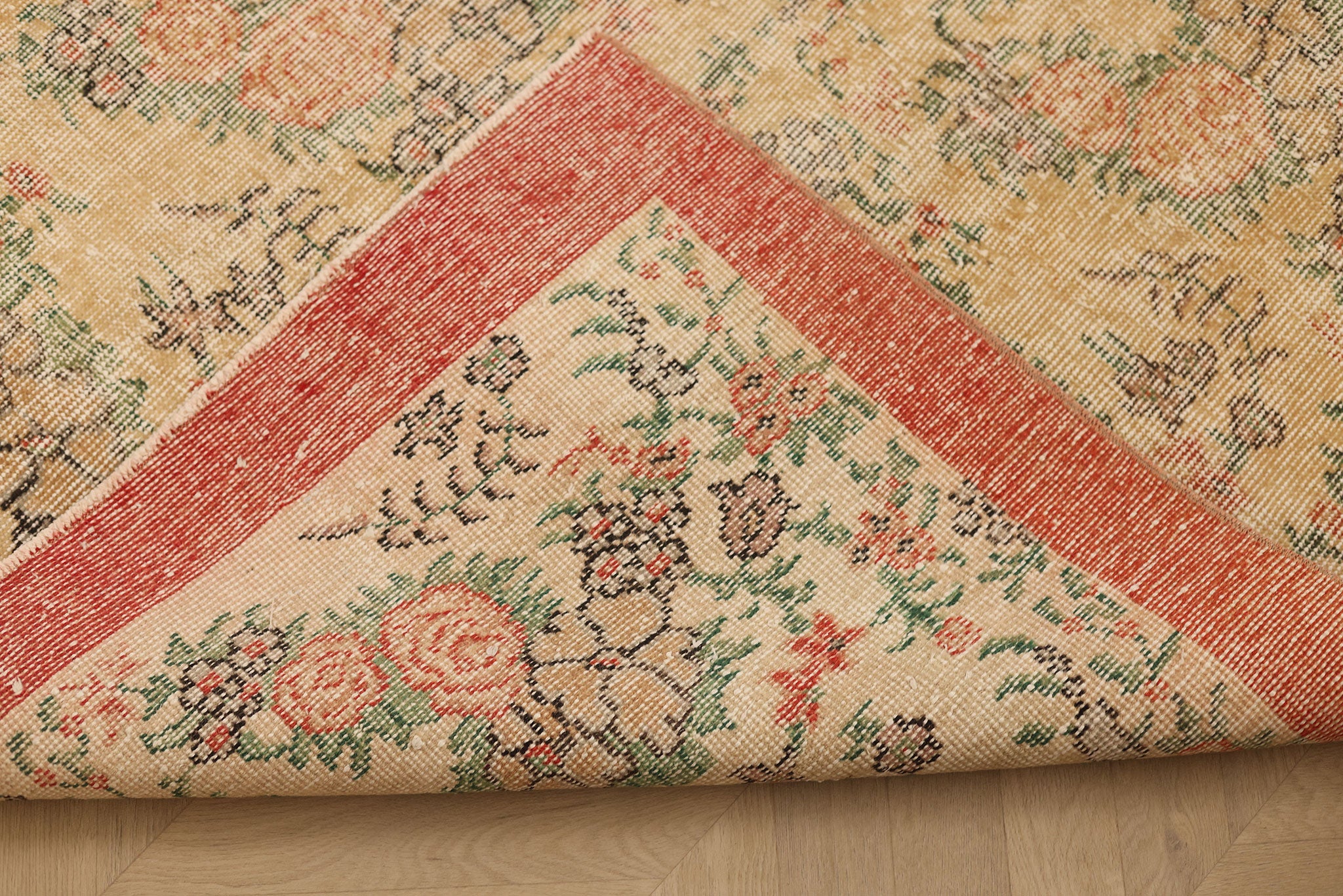Vintage Isparta Turkish Area Rug 7x10 ft — Beige & Orange Floral