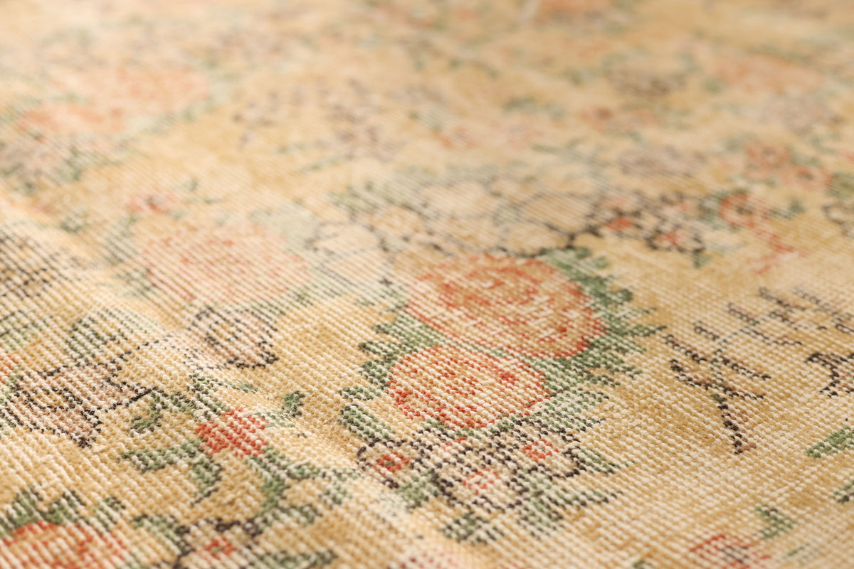 Vintage Isparta Turkish Area Rug 7x10 ft — Beige & Orange Floral