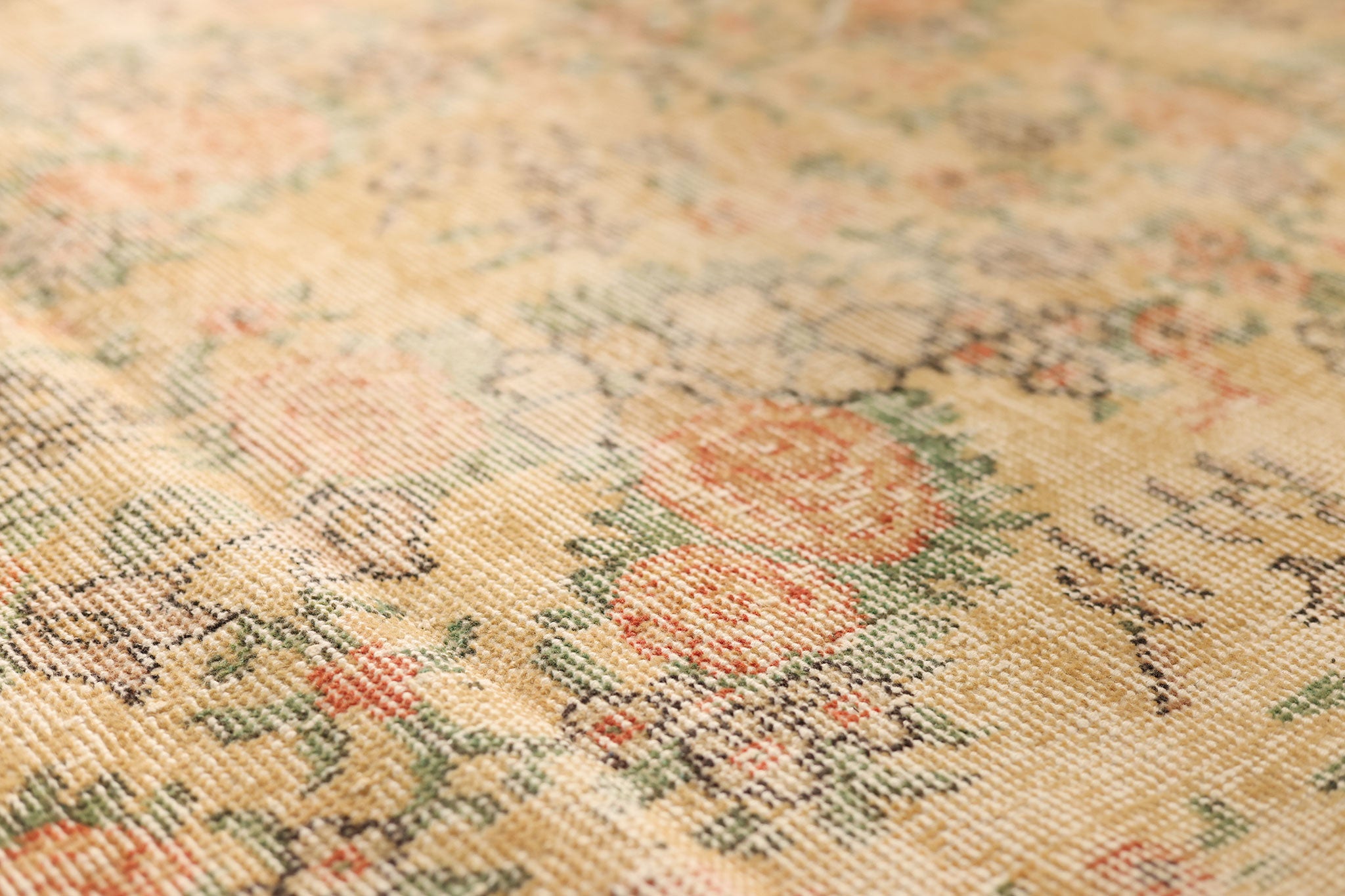 Vintage Isparta Turkish Area Rug 7x10 ft — Beige & Orange Floral